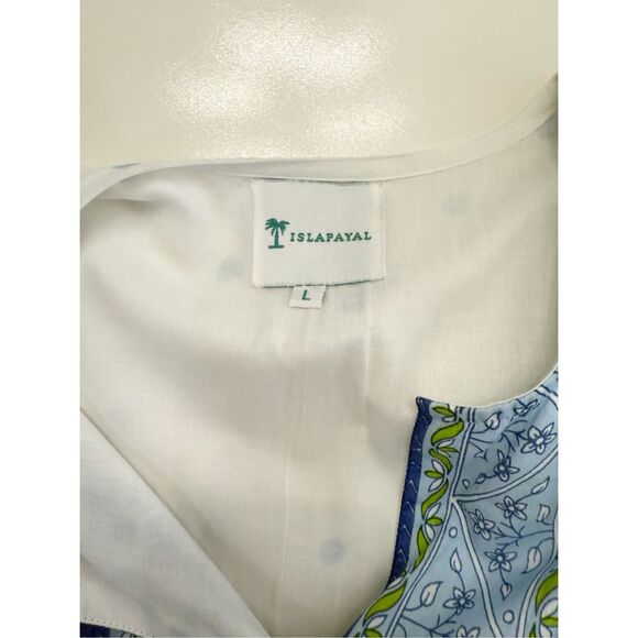 Islapayal Malaga Mini Peony Blue Floral Embroidered Capri Midi Dress Size Large - Picture 7 of 8